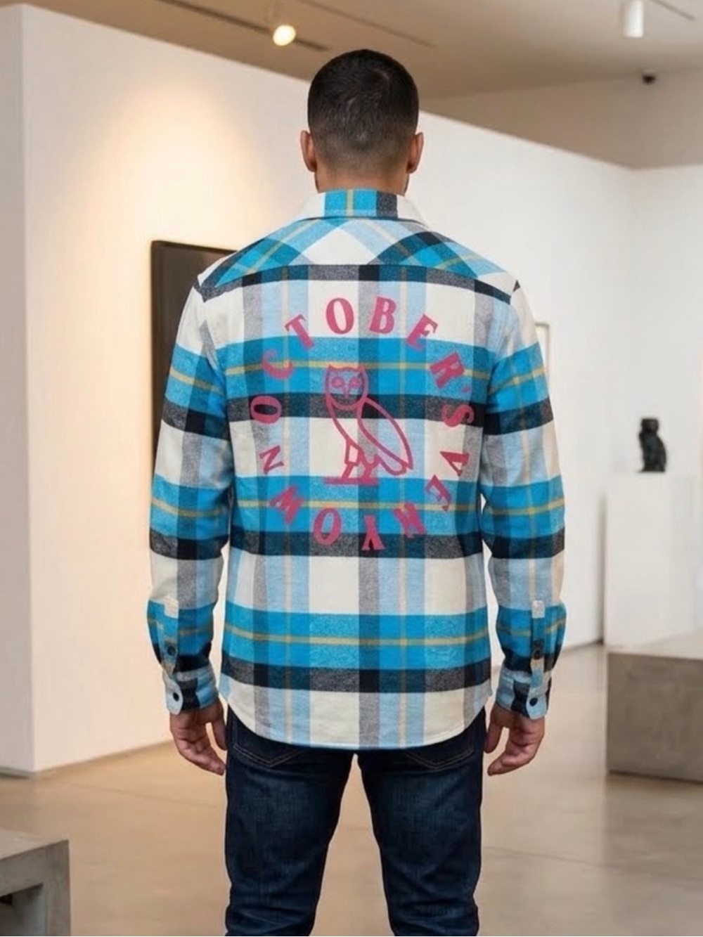 NWT OVO Blue Plaid Button-Up Shirt- XL